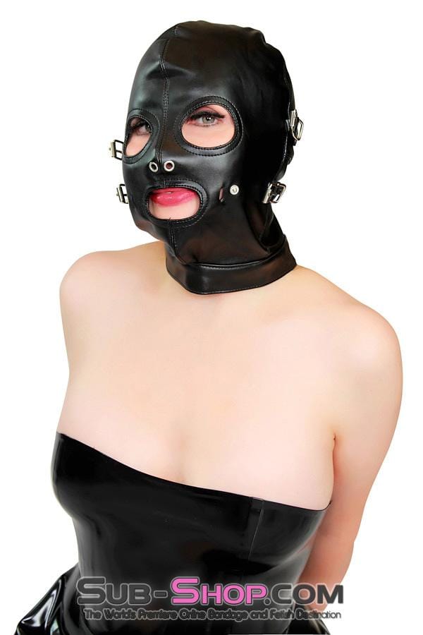 4758DL      Solitary Confinement Full Hood with Buckling Blindfold, Ballgag and Gag Cover Hoods   , Sub-Shop.com Bondage and Fetish Superstore
