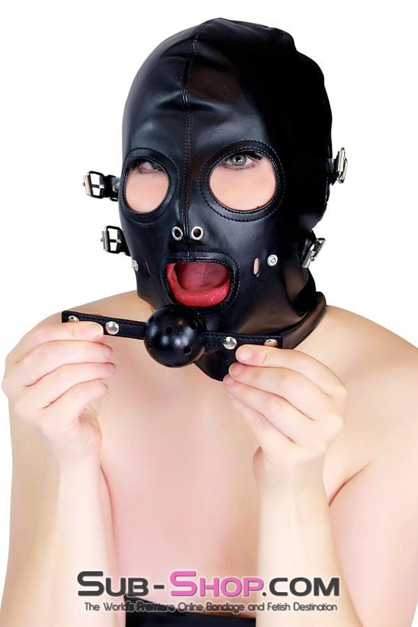 4758DL      Solitary Confinement Full Hood with Buckling Blindfold, Ballgag and Gag Cover Hoods   , Sub-Shop.com Bondage and Fetish Superstore