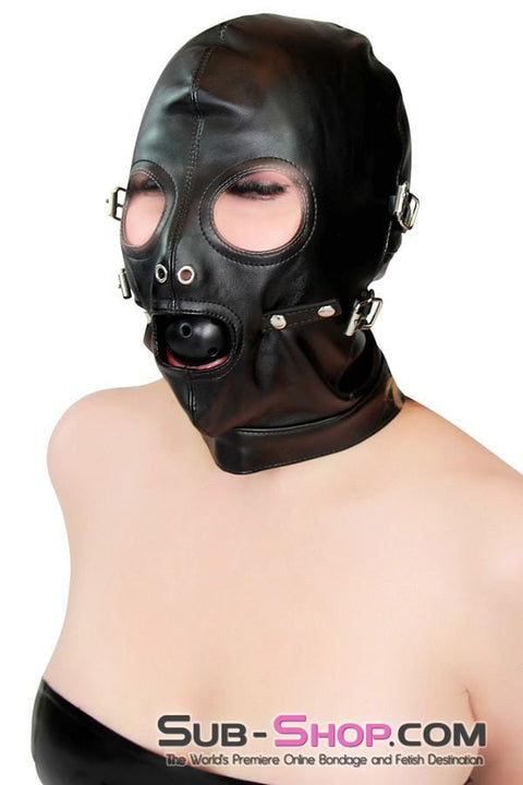 4758DL      Solitary Confinement Full Hood with Buckling Blindfold, Ballgag and Gag Cover Hoods   , Sub-Shop.com Bondage and Fetish Superstore
