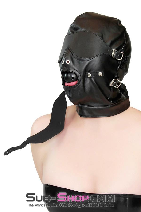 4758DL      Solitary Confinement Full Hood with Buckling Blindfold, Ballgag and Gag Cover Hoods   , Sub-Shop.com Bondage and Fetish Superstore