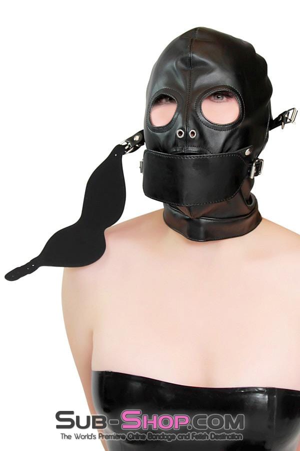 4758DL      Solitary Confinement Full Hood with Buckling Blindfold, Ballgag and Gag Cover Hoods   , Sub-Shop.com Bondage and Fetish Superstore
