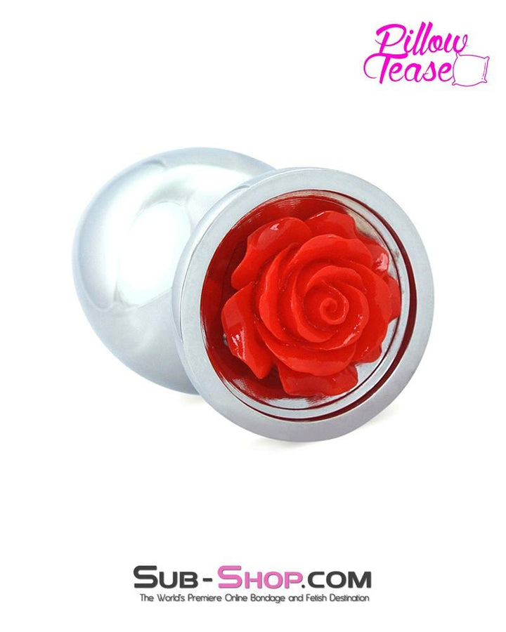 0493E      Large Red Rose Base Chrome Anal Plug Anal Toys   , Sub-Shop.com Bondage and Fetish Superstore