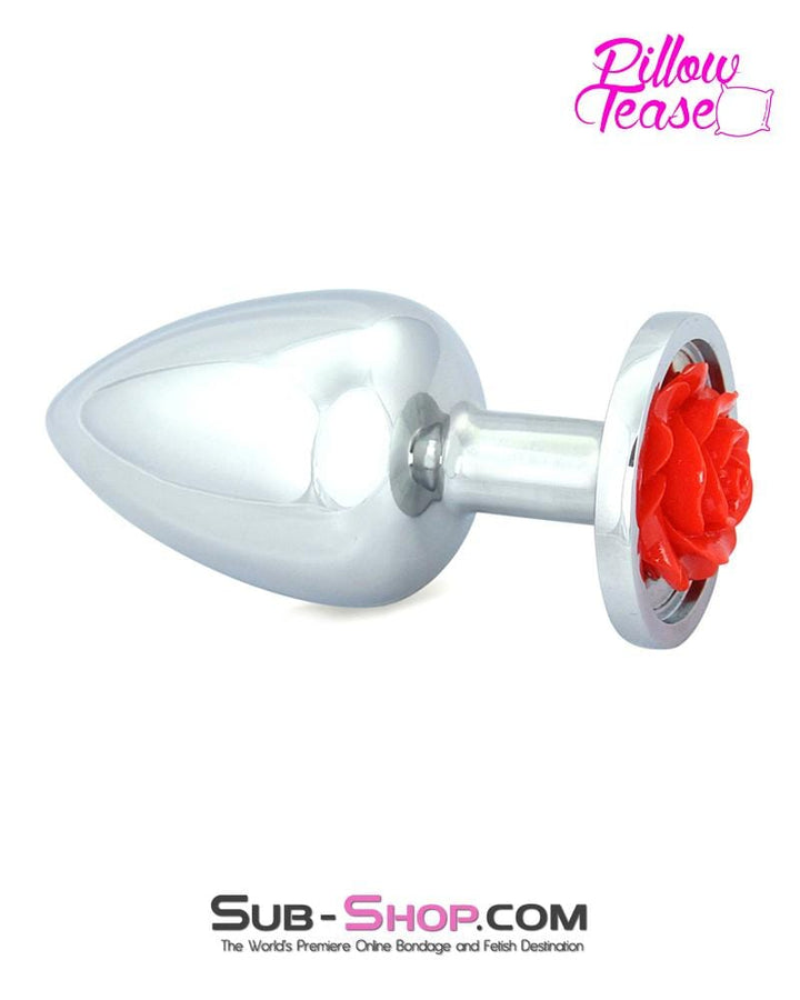 0493E      Large Red Rose Base Chrome Anal Plug Anal Toys   , Sub-Shop.com Bondage and Fetish Superstore
