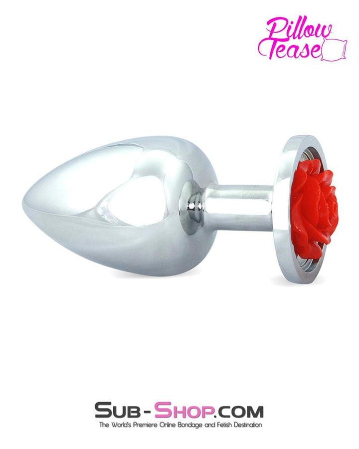 0493E      Large Red Rose Base Chrome Anal Plug Anal Toys   , Sub-Shop.com Bondage and Fetish Superstore