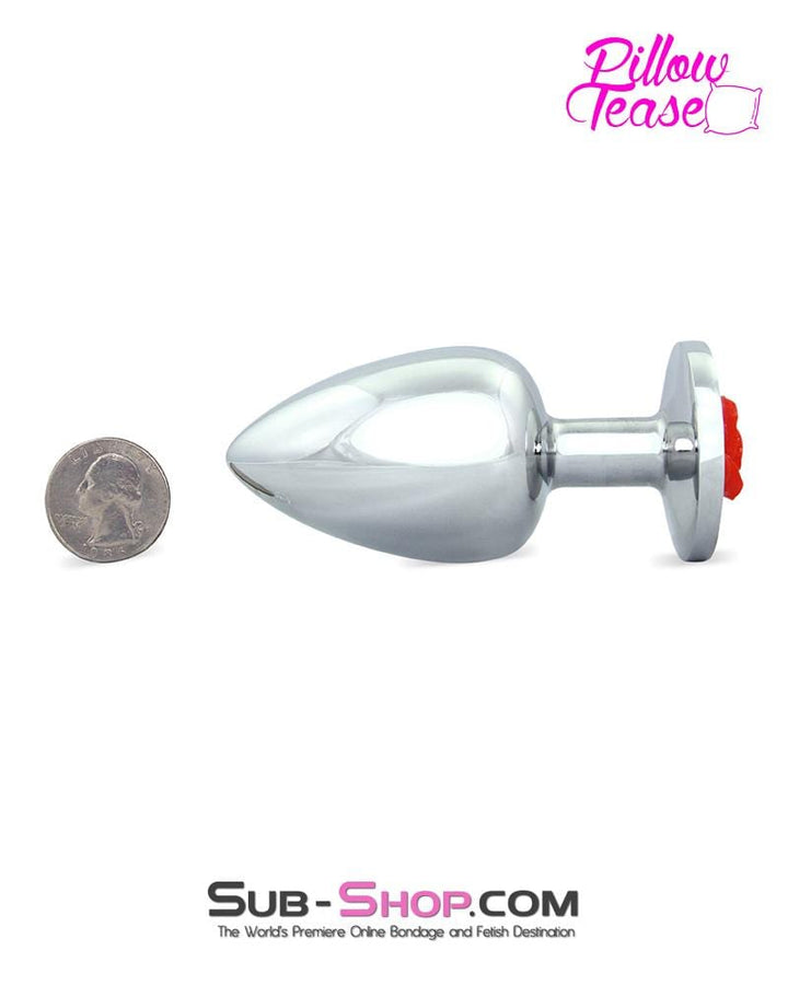 0493E      Large Red Rose Base Chrome Anal Plug Anal Toys   , Sub-Shop.com Bondage and Fetish Superstore