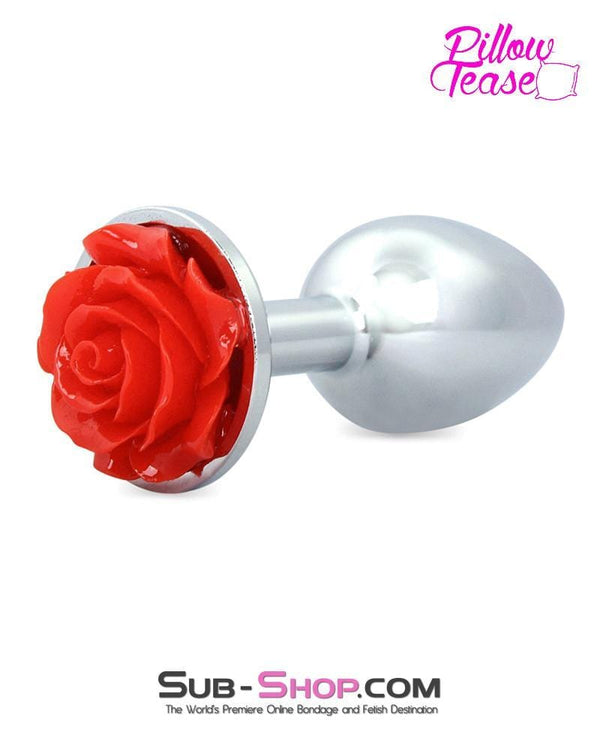 0494E      Small Red Rose Base Chrome Anal Plug - LAST CHANCE - Final Closeout! MEGA Deal   , Sub-Shop.com Bondage and Fetish Superstore
