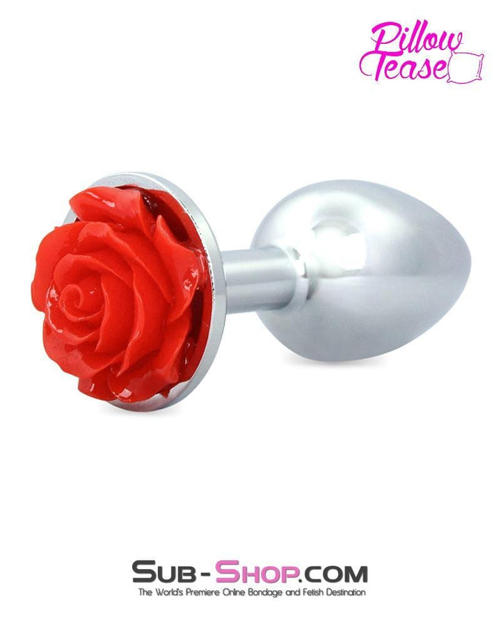 0494E      Small Red Rose Base Chrome Anal Plug - LAST CHANCE - Final Closeout! MEGA Deal   , Sub-Shop.com Bondage and Fetish Superstore