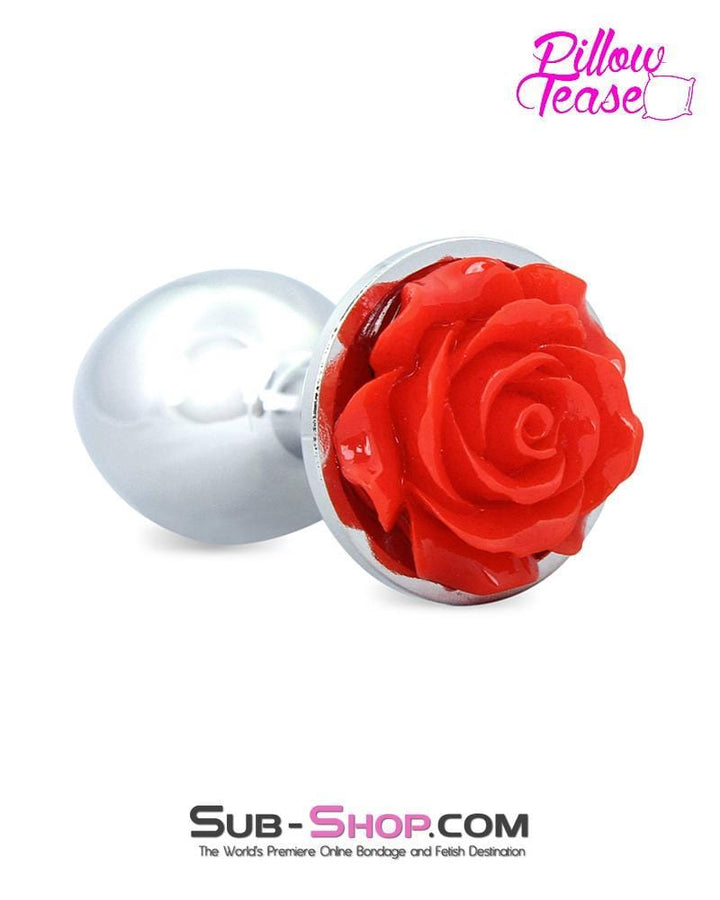 0494E      Small Red Rose Base Chrome Anal Plug - LAST CHANCE - Final Closeout! MEGA Deal   , Sub-Shop.com Bondage and Fetish Superstore