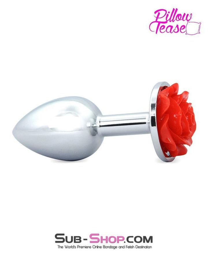 0494E      Small Red Rose Base Chrome Anal Plug - LAST CHANCE - Final Closeout! MEGA Deal   , Sub-Shop.com Bondage and Fetish Superstore