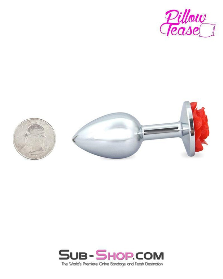 0494E      Small Red Rose Base Chrome Anal Plug - LAST CHANCE - Final Closeout! MEGA Deal   , Sub-Shop.com Bondage and Fetish Superstore