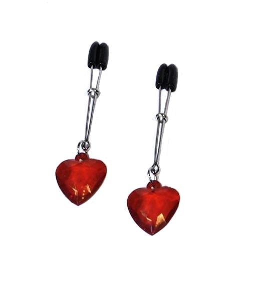 0511HS      I Heart Nipple Clamps Tweezer Style Heart Charm Nipple Clamps Nipple Clamp   , Sub-Shop.com Bondage and Fetish Superstore
