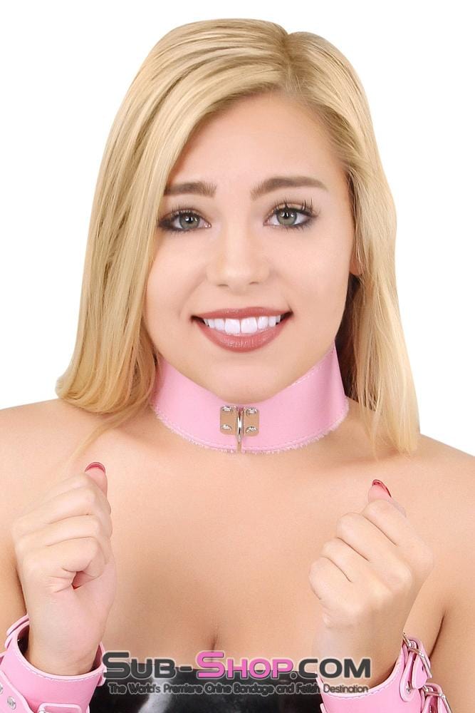 0536LT      Pink Furry Bondage Slave Collar & Leash Set Collar   , Sub-Shop.com Bondage and Fetish Superstore