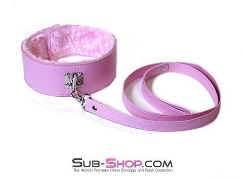 0536LT-SIS      Pink Furry Bondage Sissy Slave Collar & Leash Set Sissy   , Sub-Shop.com Bondage and Fetish Superstore