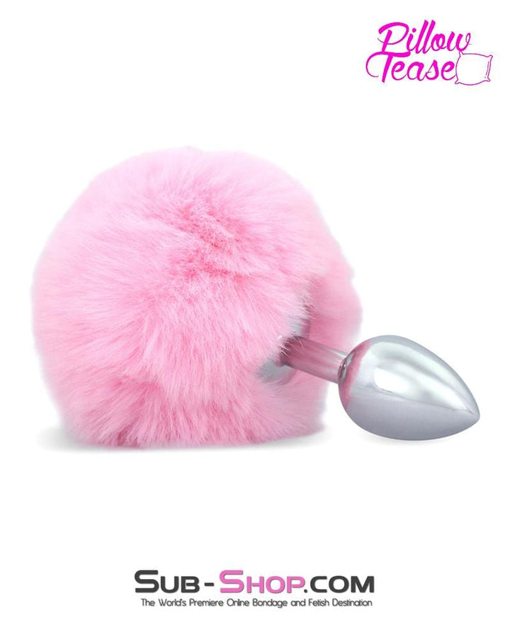 0549E      Powder Puff Princess Light Pink Bunny Butt Small Chrome Anal Plug Tail - LAST CHANCE - Final Closeout! MEGA Deal   , Sub-Shop.com Bondage and Fetish Superstore