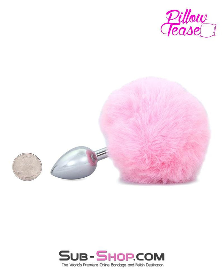 0549E      Powder Puff Princess Light Pink Bunny Butt Small Chrome Anal Plug Tail - LAST CHANCE - Final Closeout! MEGA Deal   , Sub-Shop.com Bondage and Fetish Superstore
