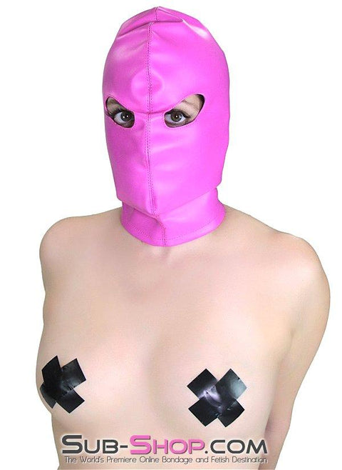 0565RS      Hot Pink Leatherette Open Lacing Back Eyes Bondage Girl Hood Hoods   , Sub-Shop.com Bondage and Fetish Superstore
