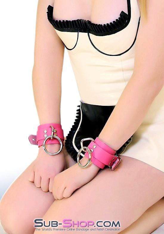 5733A-SIS      Kept Sissy Boy Locking Hot Pink Leather Bondage Wrist Cuffs Sissy   , Sub-Shop.com Bondage and Fetish Superstore