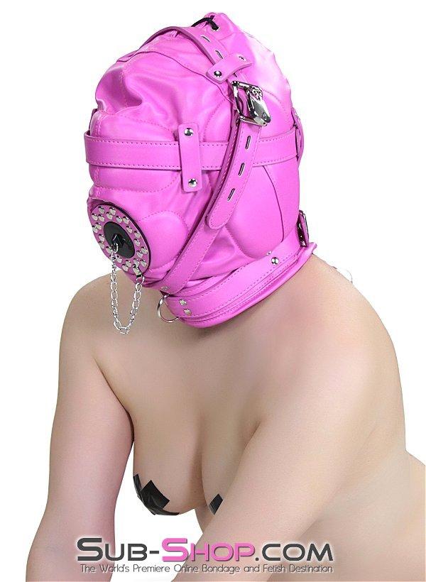 5762RS      Hot Pink Put a Plug In It Locking Hood with Plug Gag Hoods   , Sub-Shop.com Bondage and Fetish Superstore