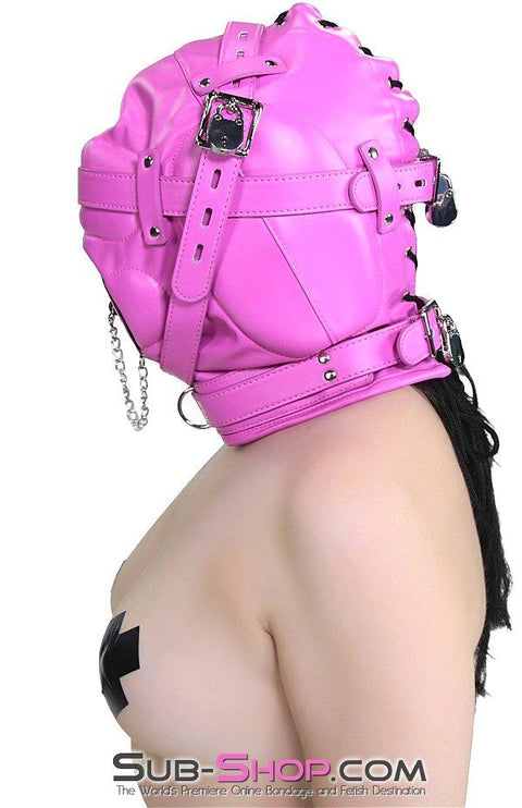 5762RS      Hot Pink Put a Plug In It Locking Hood with Plug Gag Hoods   , Sub-Shop.com Bondage and Fetish Superstore