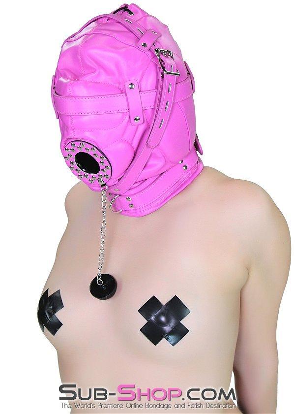 5762RS      Hot Pink Put a Plug In It Locking Hood with Plug Gag Hoods   , Sub-Shop.com Bondage and Fetish Superstore