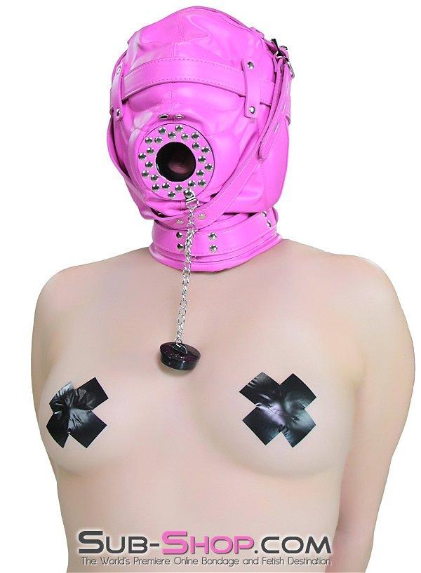 5762RS      Hot Pink Put a Plug In It Locking Hood with Plug Gag Hoods   , Sub-Shop.com Bondage and Fetish Superstore