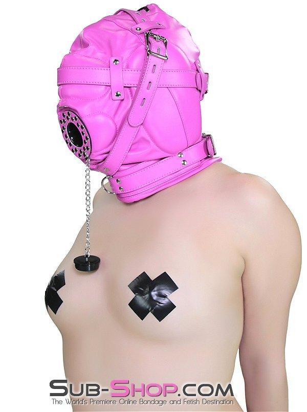 5762RS      Hot Pink Put a Plug In It Locking Hood with Plug Gag Hoods   , Sub-Shop.com Bondage and Fetish Superstore