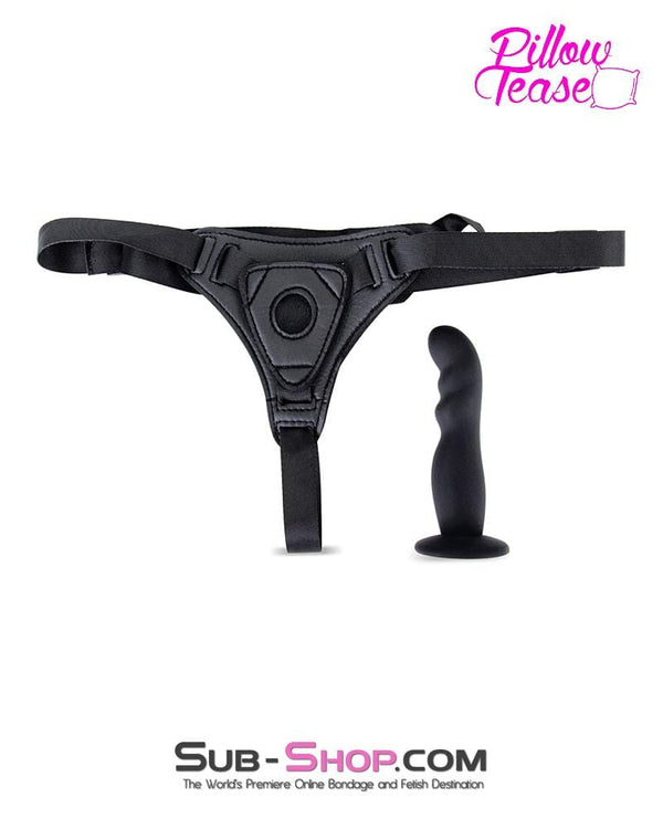 0588E      Black Ridged G-Spot Silicone Strap On Dildo and Comfort Harness Set Strap On   , Sub-Shop.com Bondage and Fetish Superstore