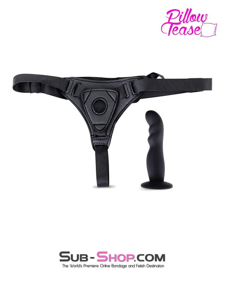 0588E      Black Ridged G-Spot Silicone Strap On Dildo and Comfort Harness Set Strap On   , Sub-Shop.com Bondage and Fetish Superstore