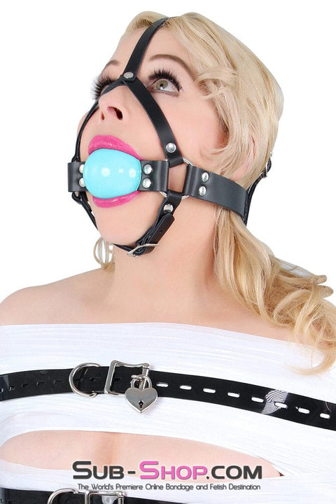 0593A      2" Leather Ball Gag Trainer, Diamond Blue Ball Gags   , Sub-Shop.com Bondage and Fetish Superstore