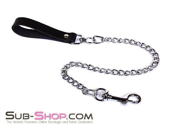 0615A      Jeweled Chain Leather Handled Leash, Black Leather Leash   , Sub-Shop.com Bondage and Fetish Superstore