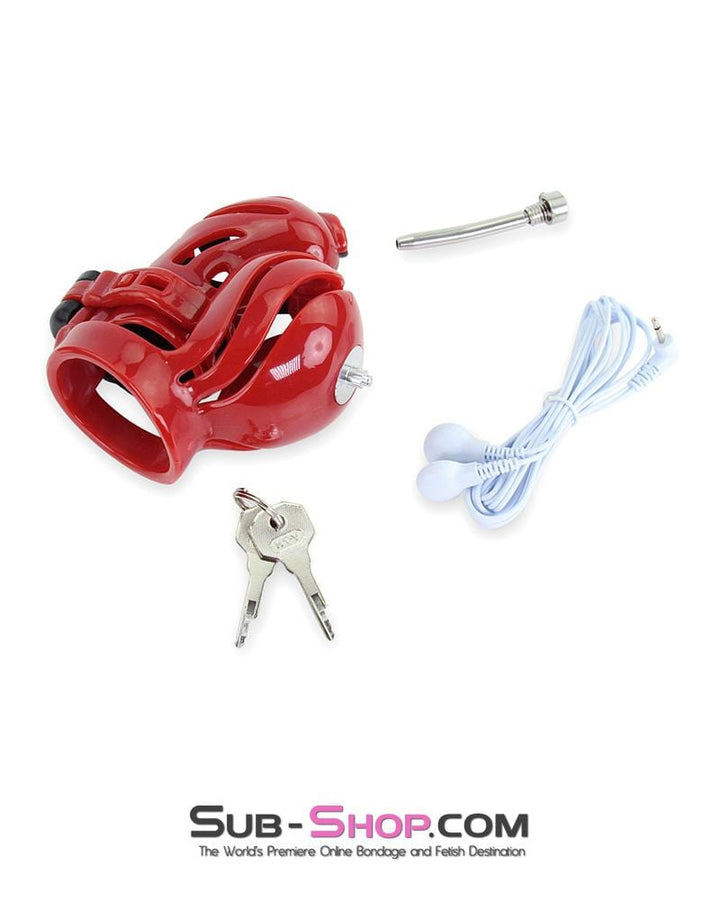 6727AE      Electro Stim Red and Black Electrical Vortex Cock and Balls Chastity Cage Sensation Device Chastity   , Sub-Shop.com Bondage and Fetish Superstore