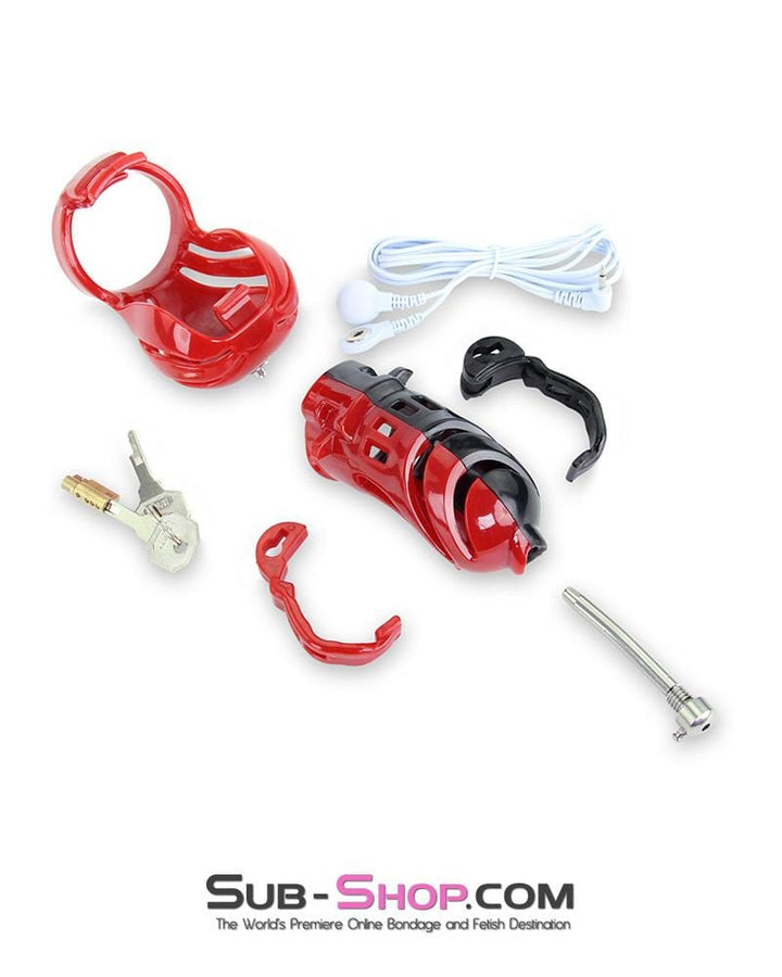 6727AE      Electro Stim Red and Black Electrical Vortex Cock and Balls Chastity Cage Sensation Device Chastity   , Sub-Shop.com Bondage and Fetish Superstore