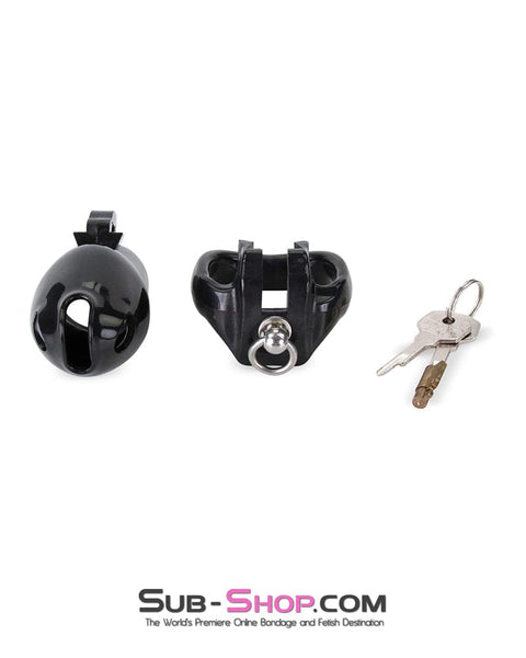 6763M      Long Black Cock Cage with Lead Ring and Small Cock Cuff Ring Chastity   , Sub-Shop.com Bondage and Fetish Superstore