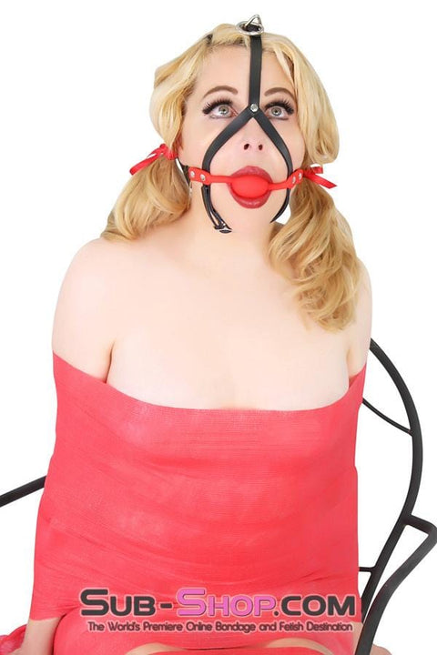 6794A      Red Silicone Ball Gag Leather Trainer with Top Strap Hardware Gags   , Sub-Shop.com Bondage and Fetish Superstore