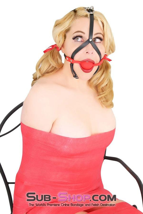 6794A      Red Silicone Ball Gag Leather Trainer with Top Strap Hardware Gags   , Sub-Shop.com Bondage and Fetish Superstore