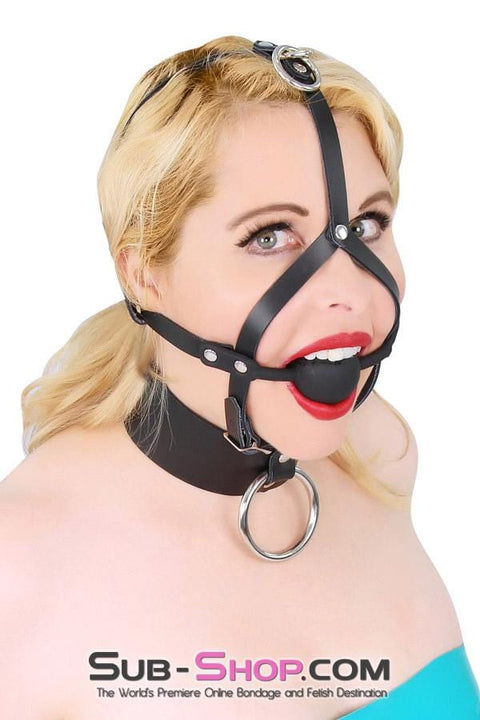 6796A      Black Silicone Ball Gag Leather Trainer with Top Strap Hardware Gags   , Sub-Shop.com Bondage and Fetish Superstore