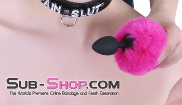 0681E      Bunny Hop Medium Black Butt Plug with Hot Pink Puff - LAST CHANCE - Final Closeout! MEGA Deal   , Sub-Shop.com Bondage and Fetish Superstore