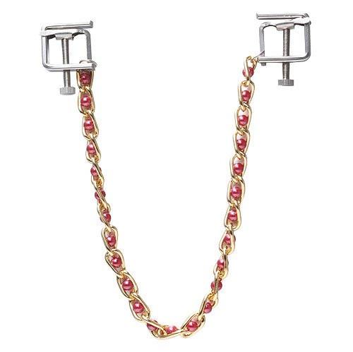 6821MH      Nipple Press Pink Beaded Chain Nipple Clamps Nipple Clamp   , Sub-Shop.com Bondage and Fetish Superstore