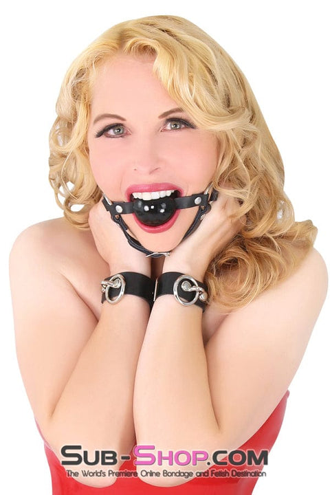 1541A      Quiet Slave Ballgag with Chin Strap, Black Leather with Black Ball Gags   , Sub-Shop.com Bondage and Fetish Superstore