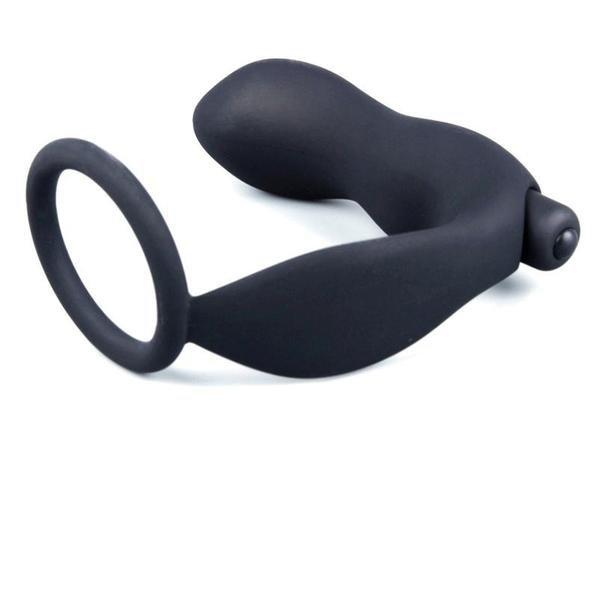 6838M      Vibrating Black Silicone 2 Point Prostate Pleaser with Cock Ring Anal Toys   , Sub-Shop.com Bondage and Fetish Superstore
