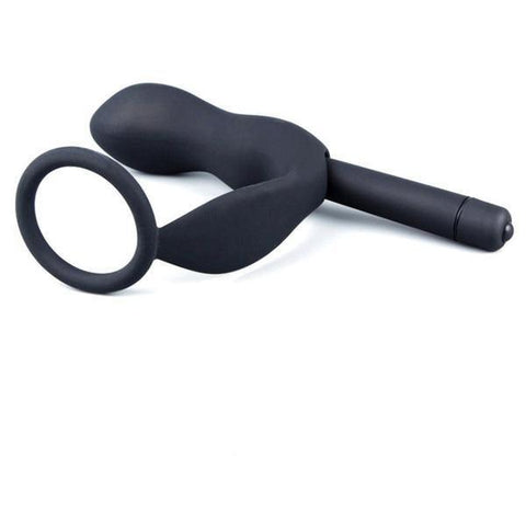 6838M      Vibrating Black Silicone 2 Point Prostate Pleaser with Cock Ring Anal Toys   , Sub-Shop.com Bondage and Fetish Superstore