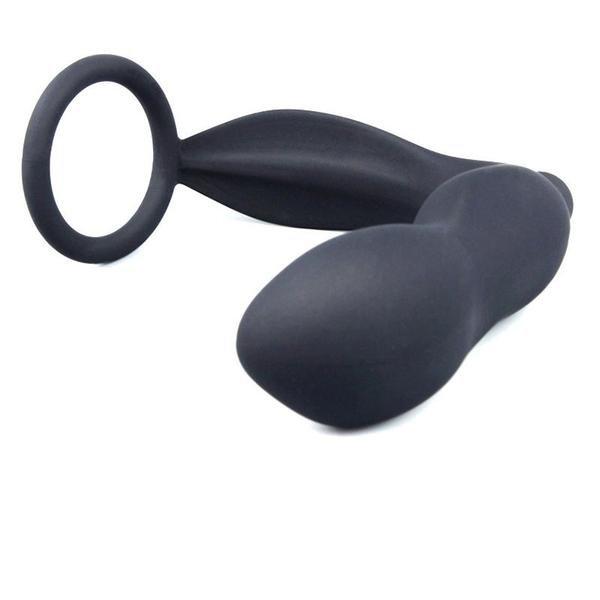 6838M      Vibrating Black Silicone 2 Point Prostate Pleaser with Cock Ring Anal Toys   , Sub-Shop.com Bondage and Fetish Superstore