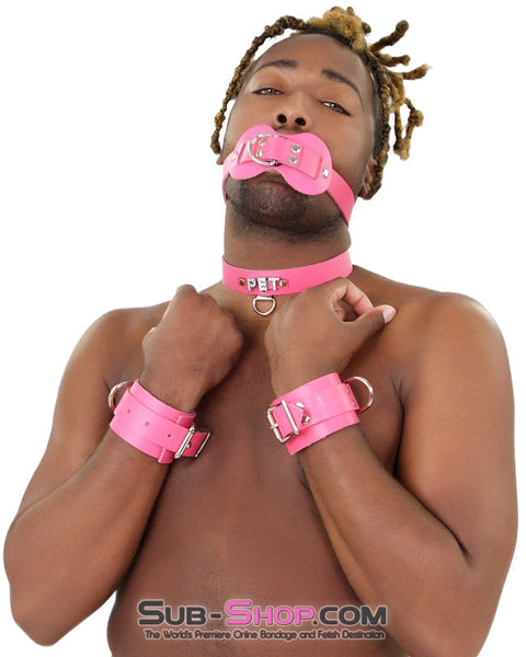 0978A-SIS      Pretty Sissy Quiet Hot Pink Leather Double Mouth Guard Gag Sissy   , Sub-Shop.com Bondage and Fetish Superstore