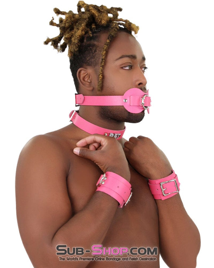 0978A-SIS      Pretty Sissy Slave Quiet Hot Pink BDSM Training Leather Double Mouth Guard Gag Sissy   , Sub-Shop.com Bondage and Fetish Superstore