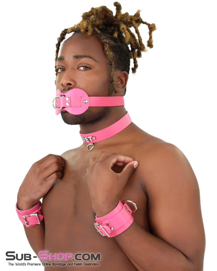 0978A-SIS      Pretty Sissy Slave Quiet Hot Pink BDSM Training Leather Double Mouth Guard Gag Sissy   , Sub-Shop.com Bondage and Fetish Superstore
