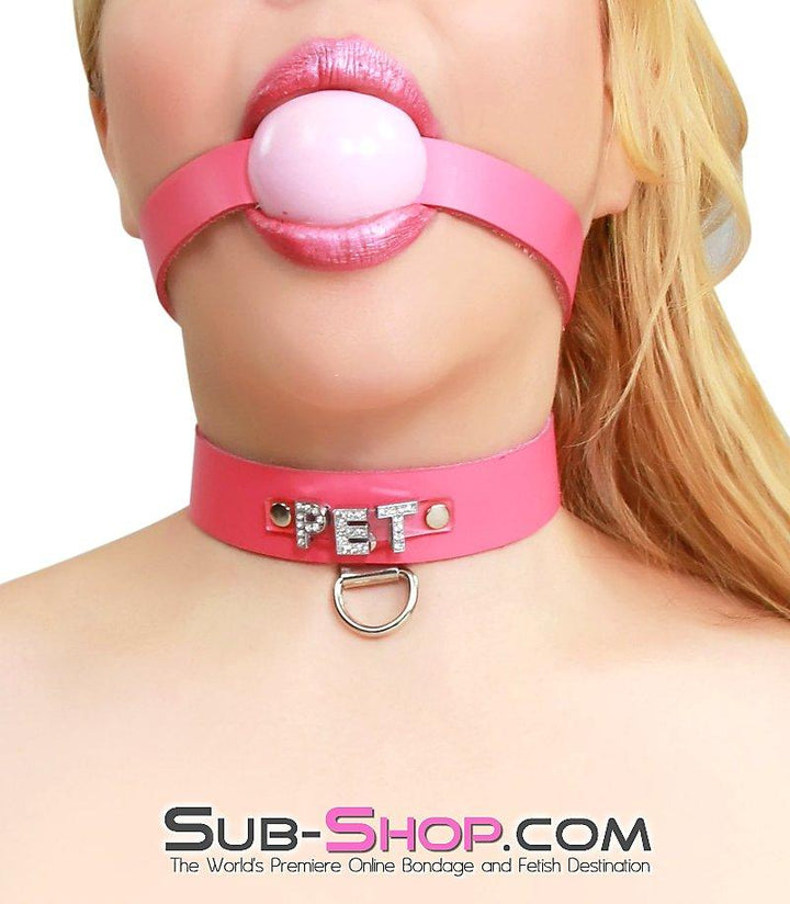 6845A      Hot Pink PET Rhinestone Leather Collar Collar   , Sub-Shop.com Bondage and Fetish Superstore