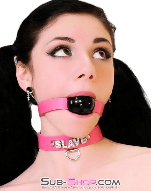 6846A      Hot Pink SLAVE Rhinestone Leather Collar - LAST CHANCE - Final Closeout! MEGA Deal   , Sub-Shop.com Bondage and Fetish Superstore