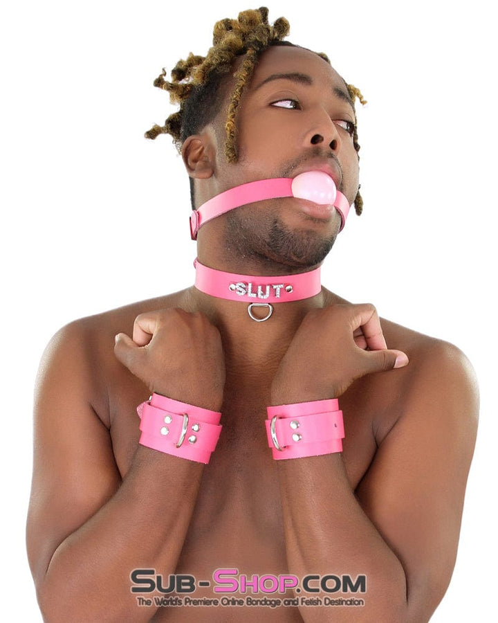 5724A-SIS      Sissy Bondage Slave to Love Hot Pink Bondage Wrist Cuffs Sissy   , Sub-Shop.com Bondage and Fetish Superstore