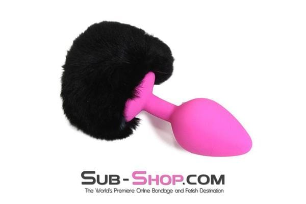 6869M      Jet Black Powder Puff Butt Plug Tail, Medium Pink Silicone Plug - LAST CHANCE - Final Closeout! MEGA Deal   , Sub-Shop.com Bondage and Fetish Superstore