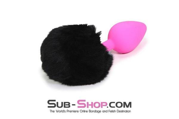 6869M      Jet Black Powder Puff Butt Plug Tail, Medium Pink Silicone Plug - LAST CHANCE - Final Closeout! MEGA Deal   , Sub-Shop.com Bondage and Fetish Superstore